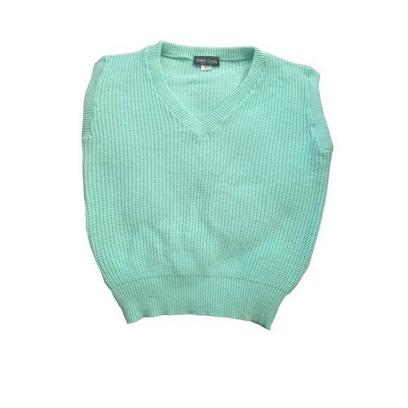 Perrie Ellen 100% Acrylic V-Neck Knit Vest Mint Green Made In USA Women's M - Picture 1 of 4